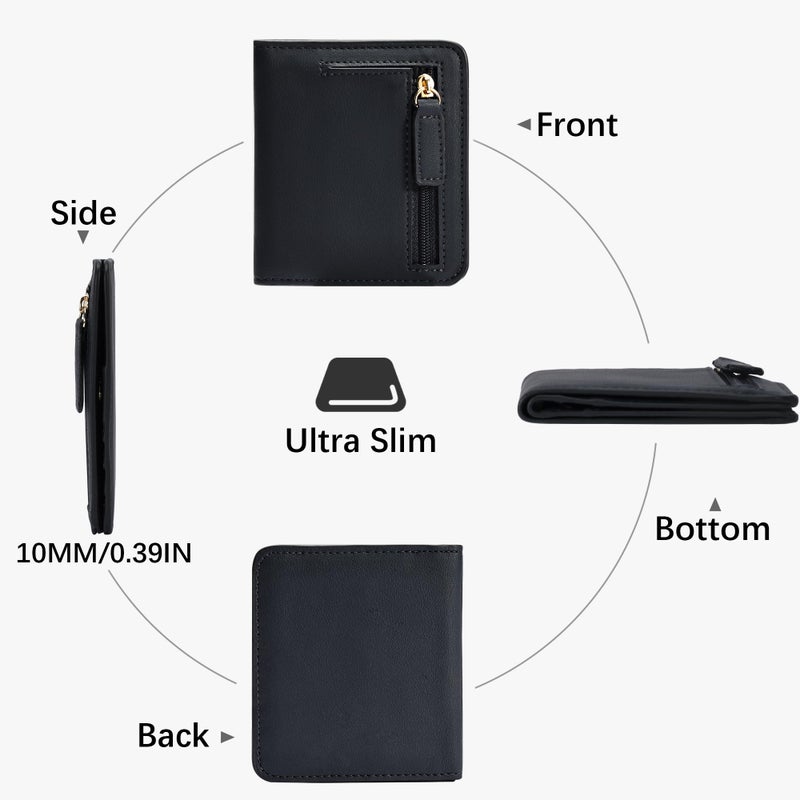 Gostwo Small Wallet for Women, Compact Bifold Credit Card Holder, Slim RFID Blocking Cash Black Wallet, Billfolds Thin Leather Zipper Mini Wallet Gift for Ladies Teen Girls Travel with ID Window - Image 4